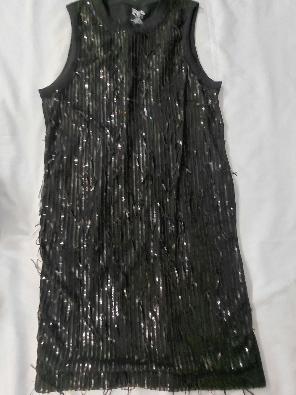 Black Sequin Fringe Sleeveless Shift Dress